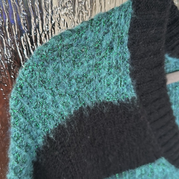 ALL SAINTS Lou Sparkle V Neck Knitted Sweater Black Blue Stripe large - Picture 5 of 9